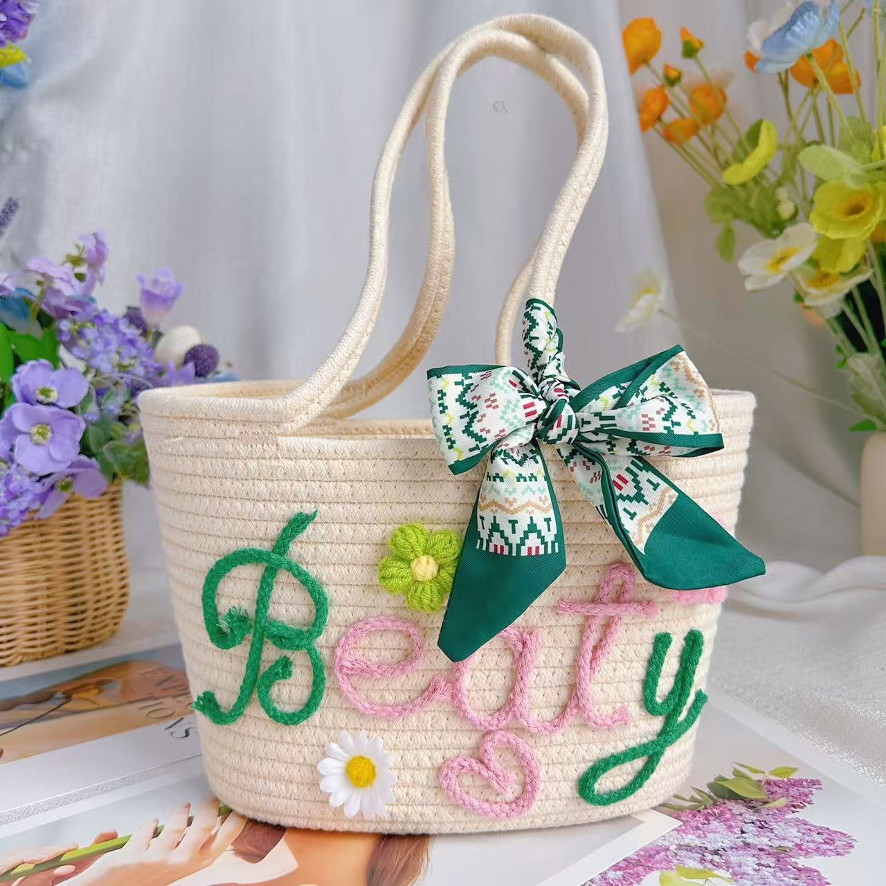 Handmade DIY Straw Tote Bag product photo Main image