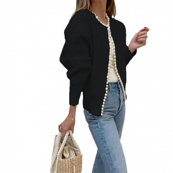 Women's Mock Neck Knitted Cardigan-Splashis, alternate view 3
