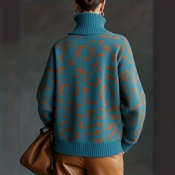 Women's Leopard Print Turtleneck Sweater-Splashis, alternate view 5
