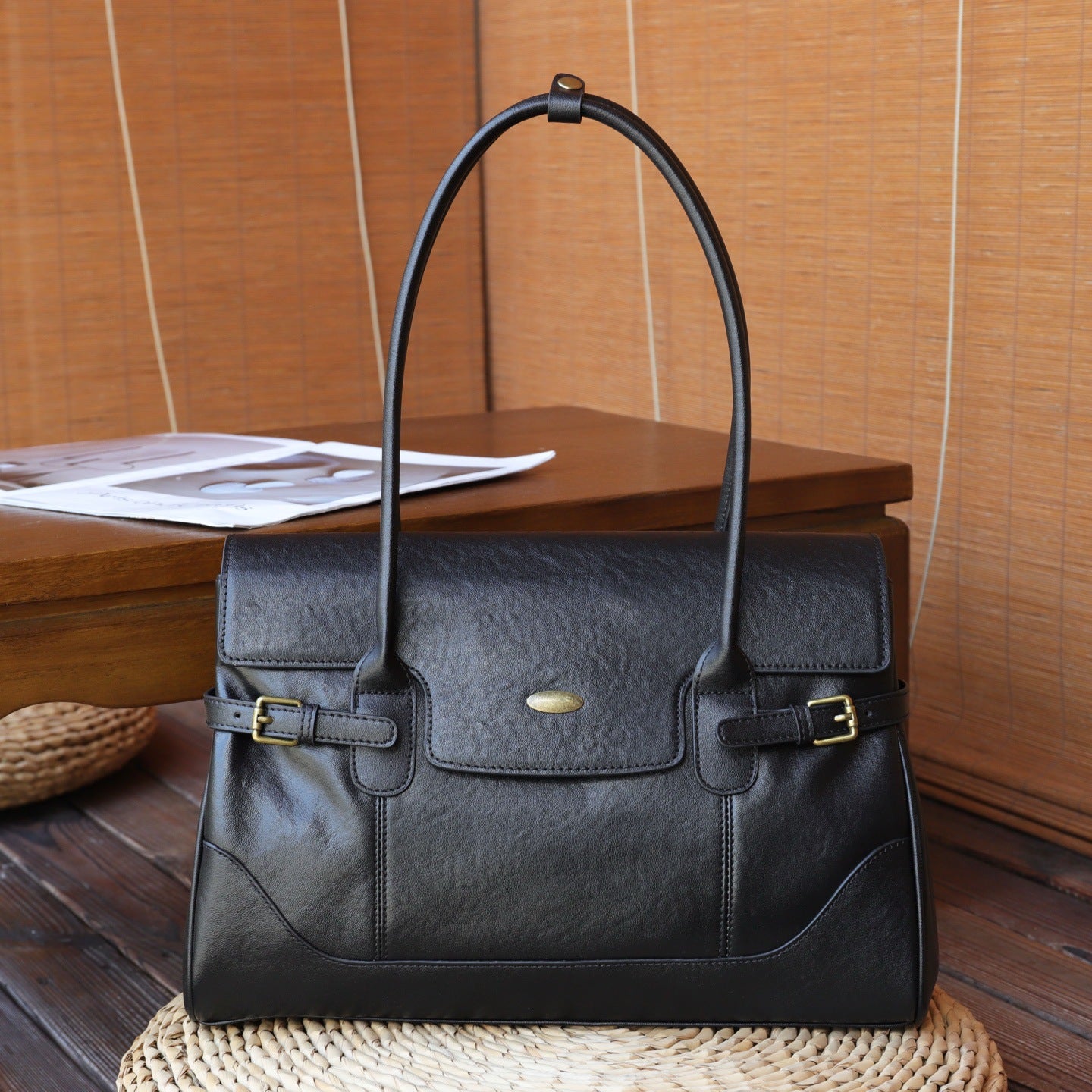 Cowhide Leather Tote Bag for Women – Large Capacity Commuter Bag, front product view