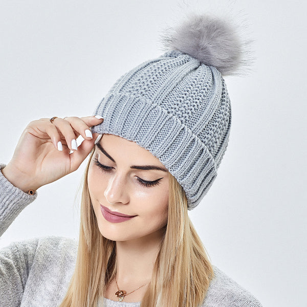 Women's Satin Lined Pom Pom Beanie Hat-Splashis