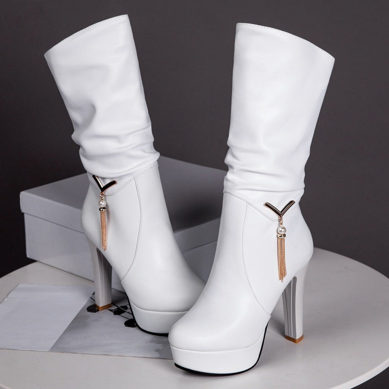 Mid-calf platform heel boot product image