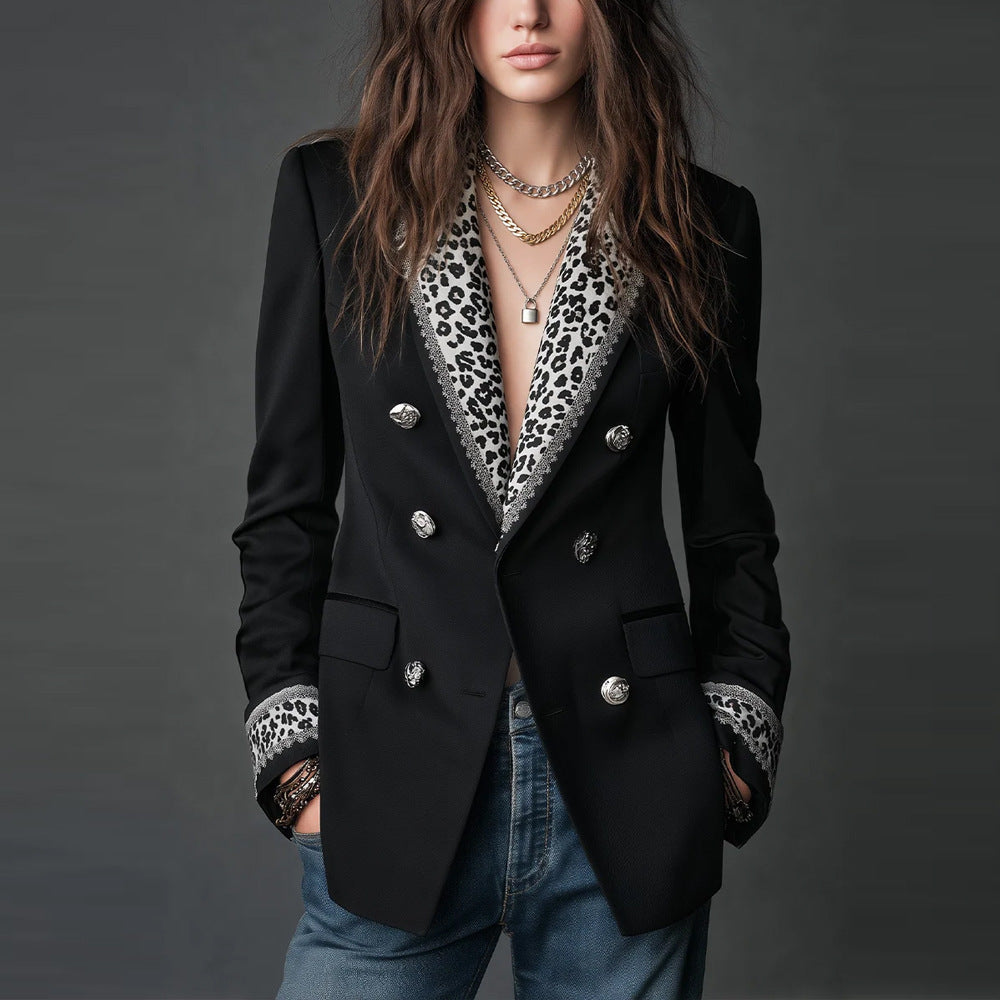 Women's Black Double-Breasted Blazer – Colour Block, Tailored product image
