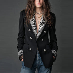 Black double-breasted blazer – colour block, tailored for women