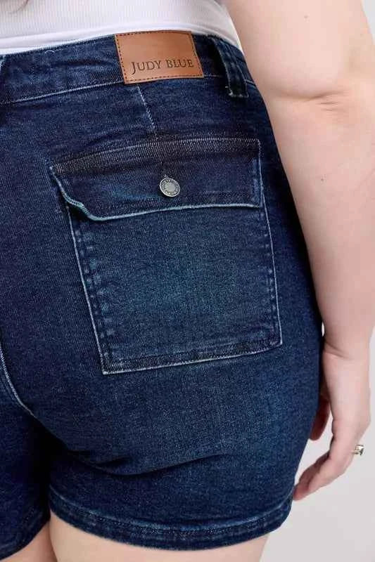 High Rise Back Flap Pocket Denim Shorts-Denim Shorts-Splashis-Splashis