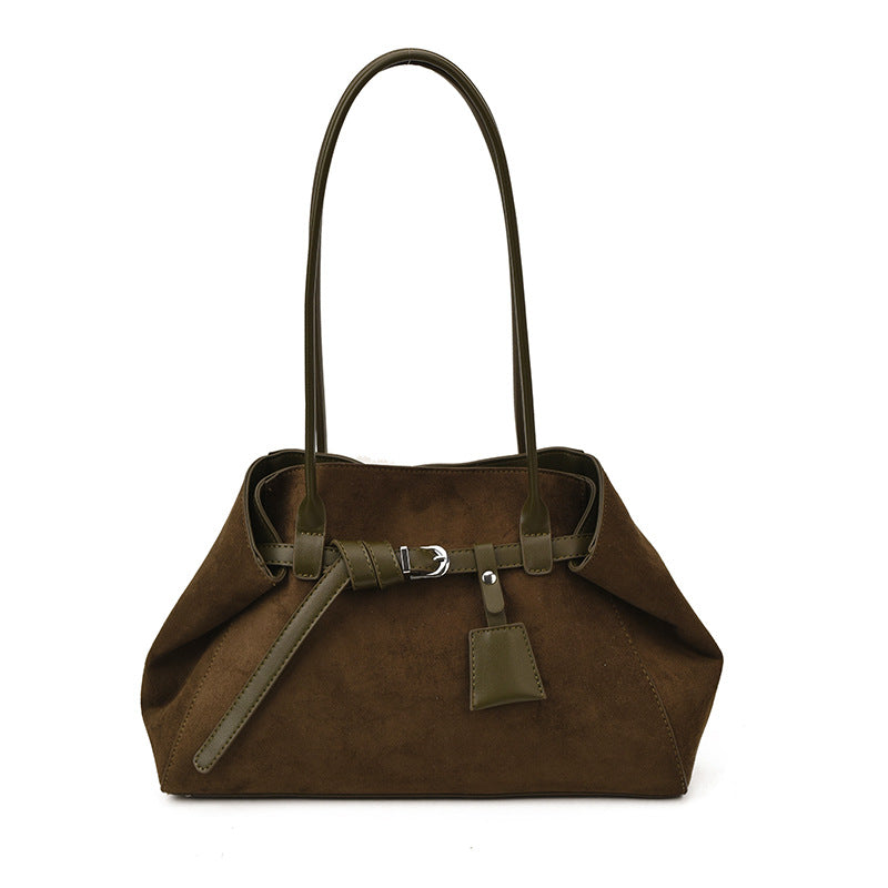 Retro Frosted PU Tote Bag – Large Capacity Shoulder Bag for Women, side product view