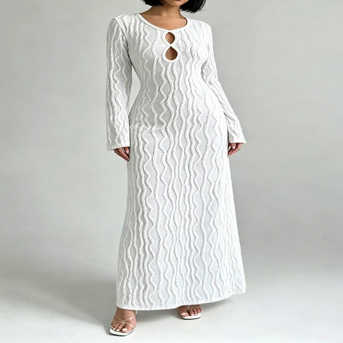 Textured Cut-Out Long Sleeve Maxi Dress — primary view