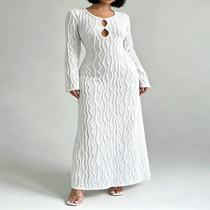 White textured cut-out long sleeve maxi dress for women