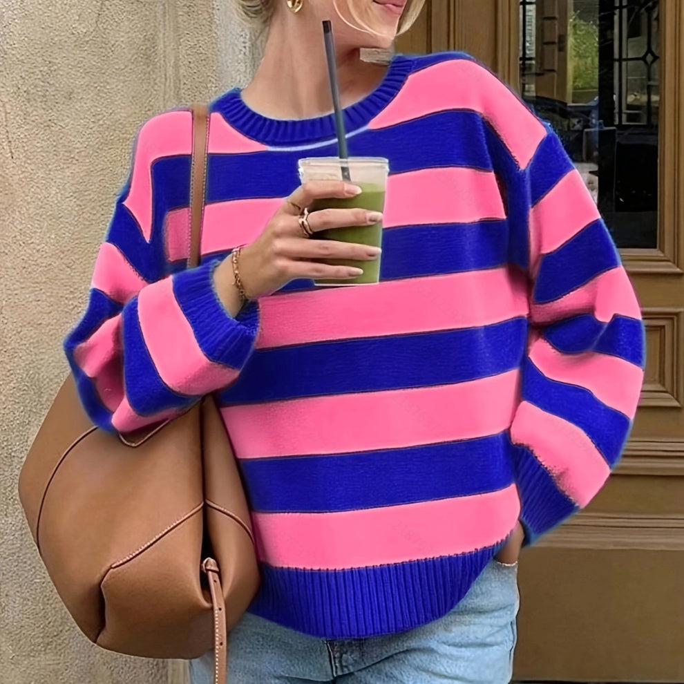 Women's Striped Knit Sweater - Color Block Viscose Pullover product image