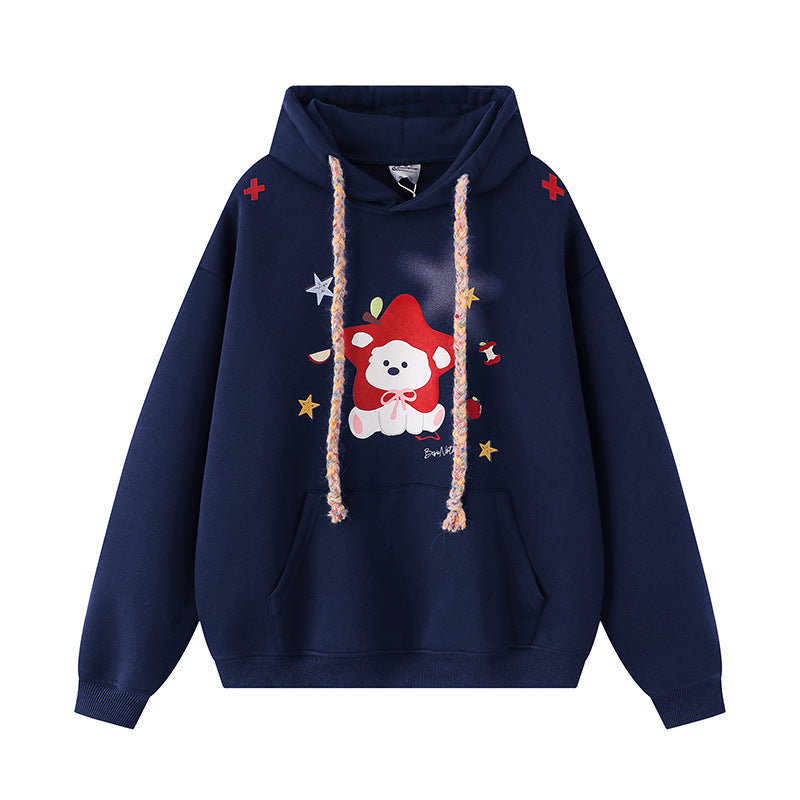 Navy Blue starry puppy print hoodie for women