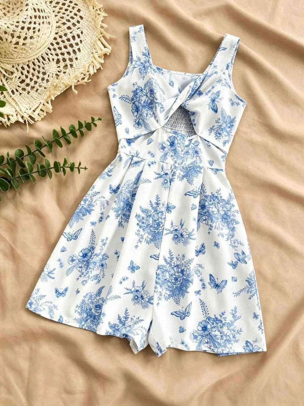 Floral print twist front cutout romper — additional view 7
