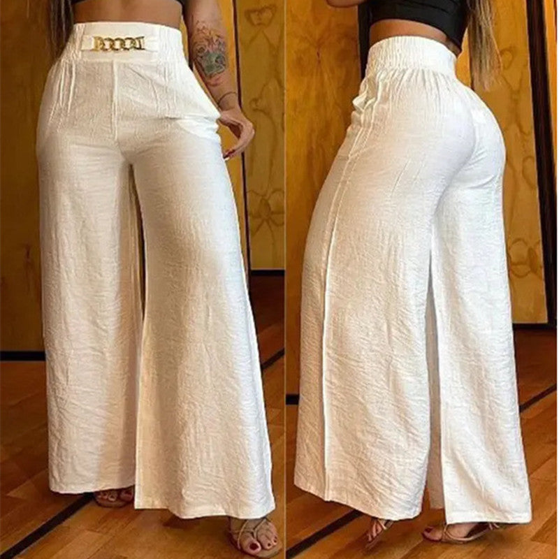White high-waisted wide-leg trousers product image