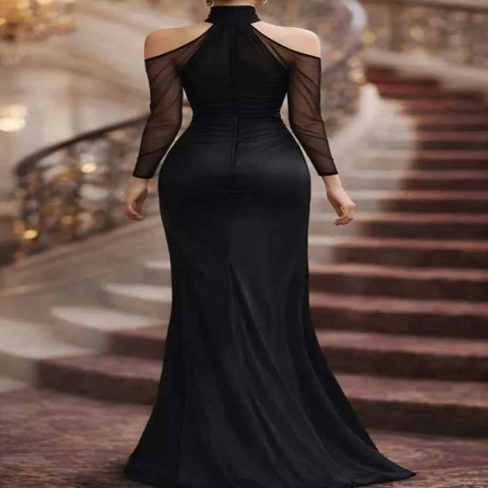 Cold shoulder mesh sleeve maxi dress — additional view 2