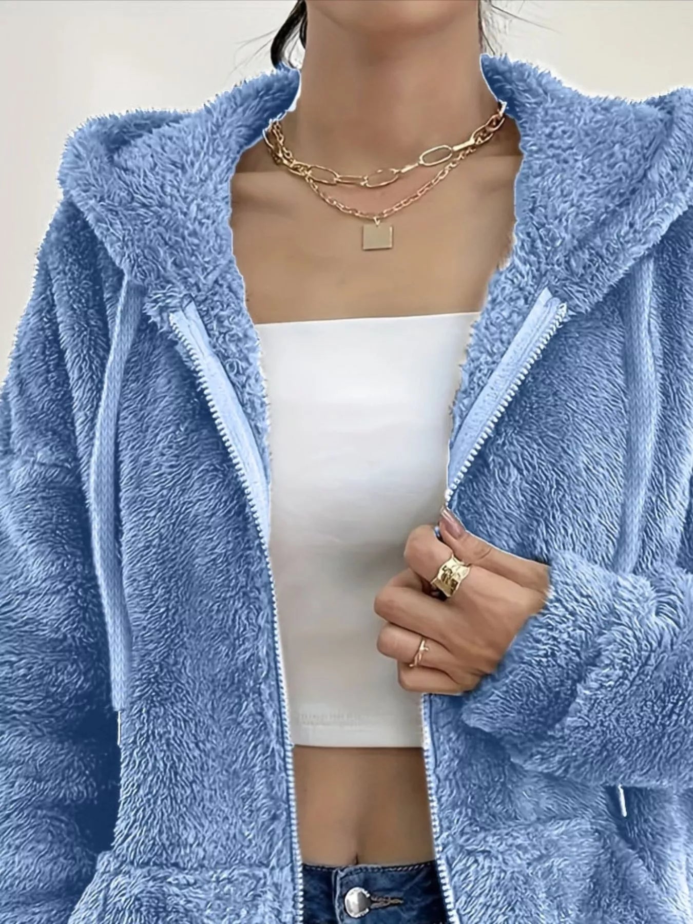 Drawstring fleece zip-up jacket — additional view 2