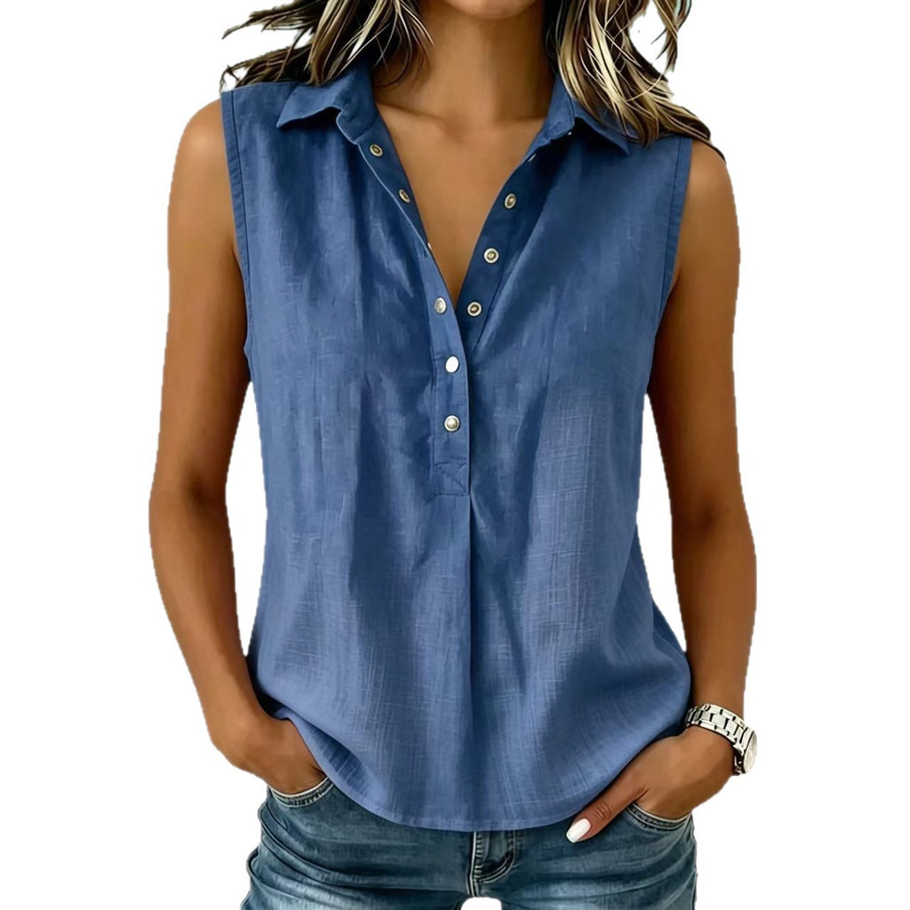 Lapel Collar Sleeveless Blouse, front product view