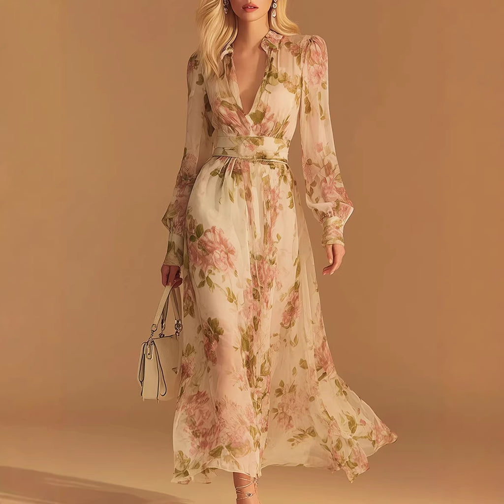 Main product photo of Floral V Neck Mesh Dress, floral v neck mesh dress, everyday style