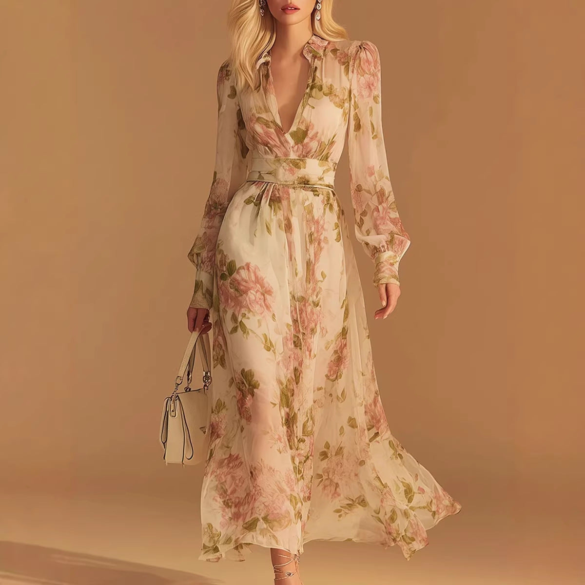 Main product photo of Floral V Neck Mesh Dress, floral v neck mesh dress, everyday style