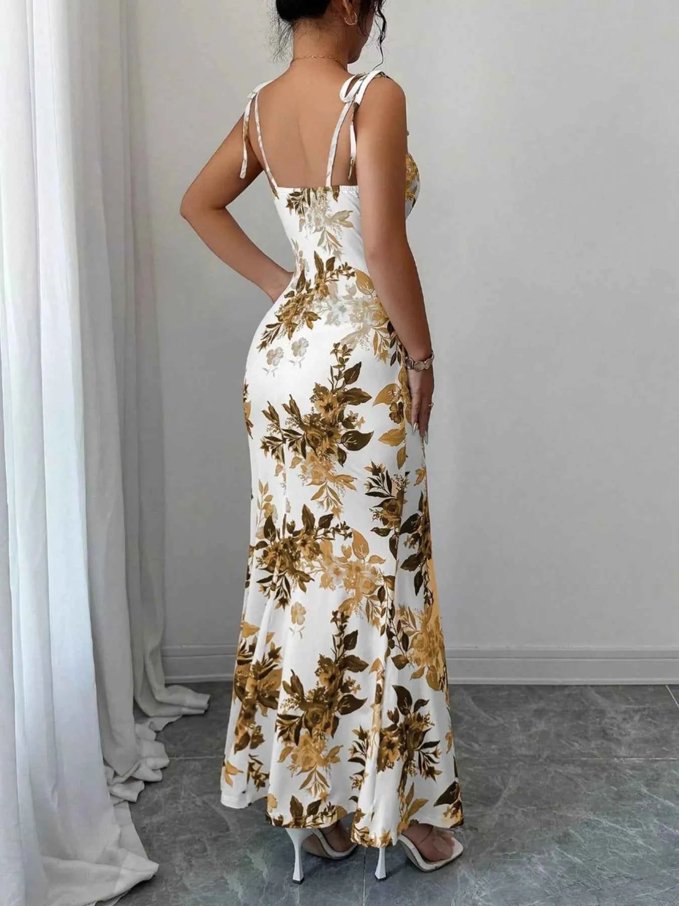 Printed Tie Strap Slit Maxi Dress-Maxi Dress.-Splashis-Splashis