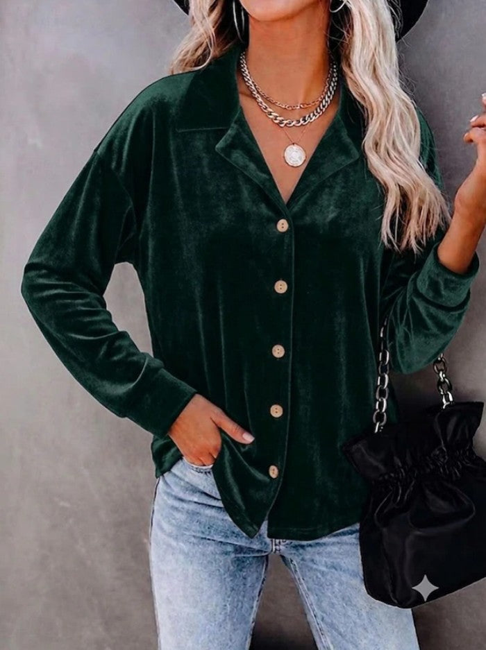 Product detail photo of Button Up Velvet Long Sleeve Shirt, Women’s Shirt, button up velvet long sleeve shirt, everyday style