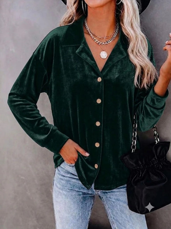 Product detail photo of Button Up Velvet Long Sleeve Shirt, Women’s Shirt, button up velvet long sleeve shirt, everyday style