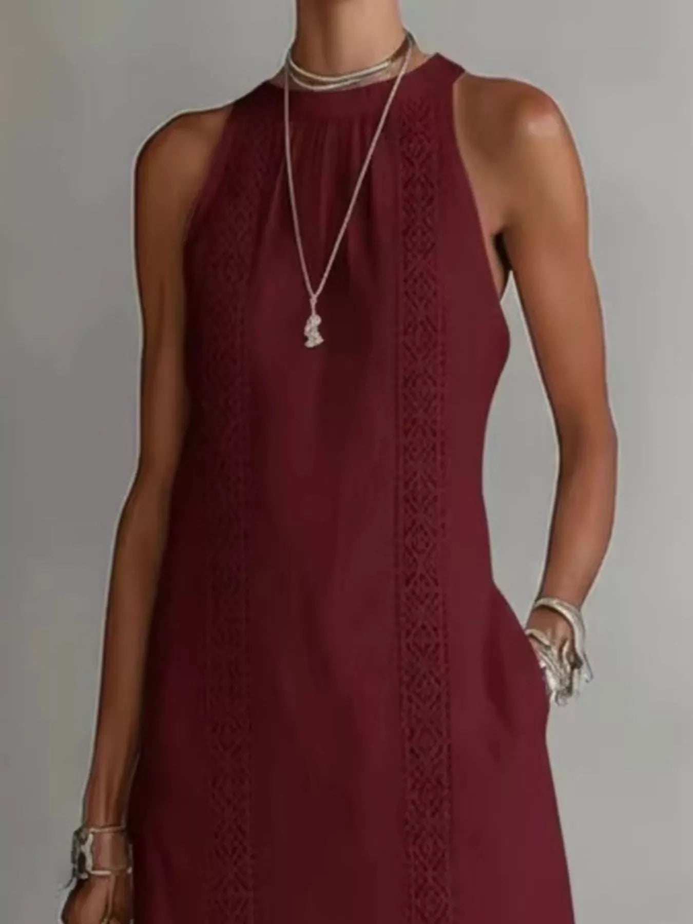 Sleeveless Lace Trim Midi Dress Plus Size, product view 9