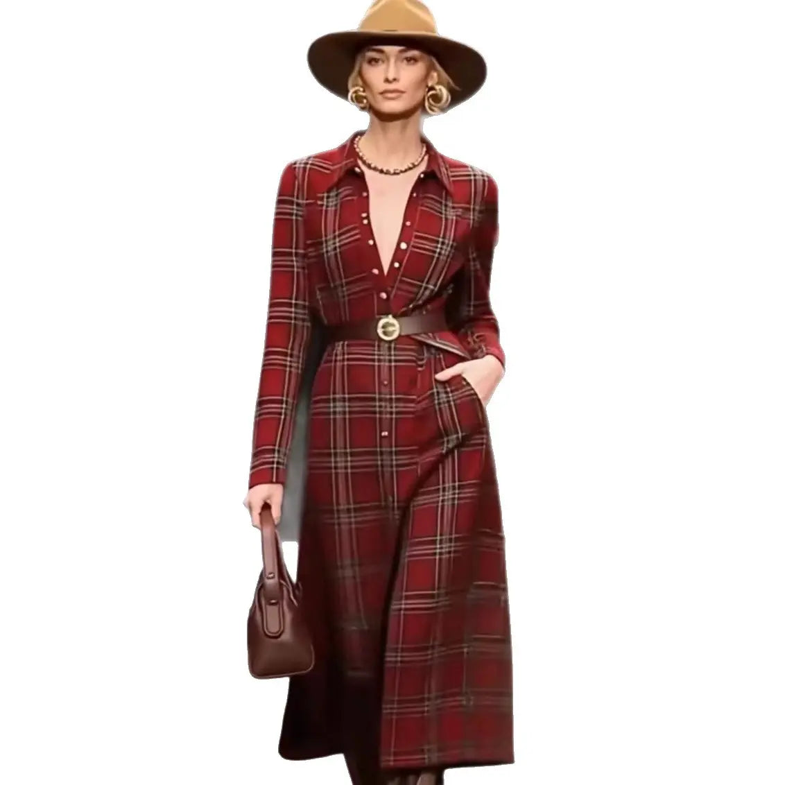 Plaid Polo-Neck Shirt Dress product image