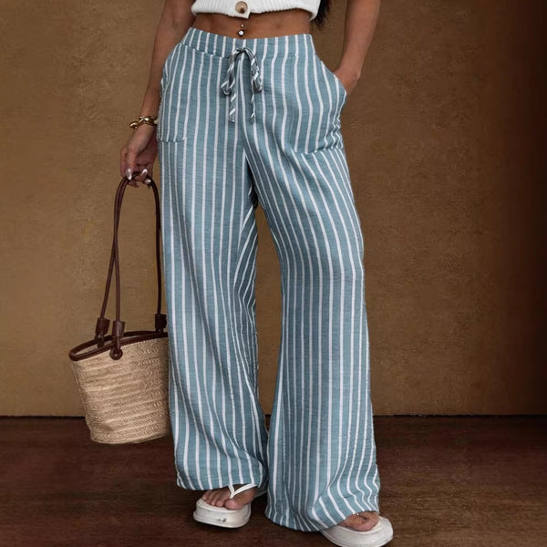 Striped lace-up wide-leg trousers product image