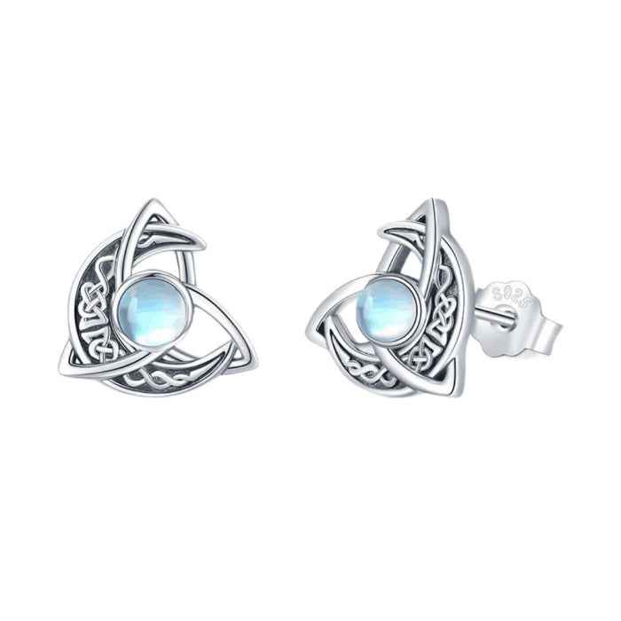 Moonstone stud earrings in silver-plated alloy — primary view
