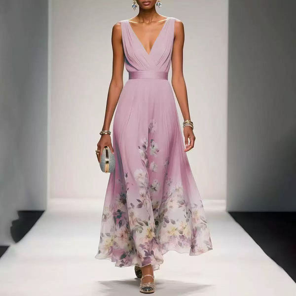 V-neck slim-fit chiffon evening gown — additional view 3