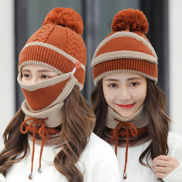 Women's 3 Piece Knitted Hat and Scarf Set-Splashis, Caramel