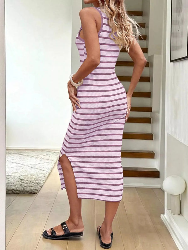 Striped Sleeveless Bodycon Midi Dress view 16