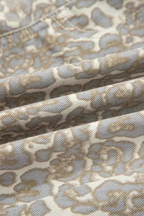 Raw edge leopard print denim shorts — additional view 11