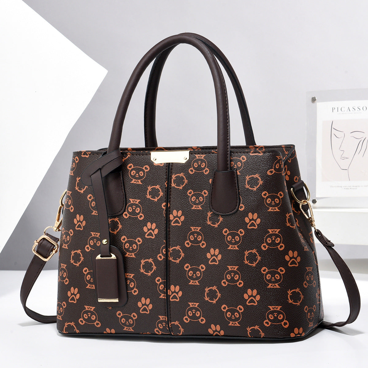 Women's PU Leather Square Tote Bag with Crossbody Strap, front product view