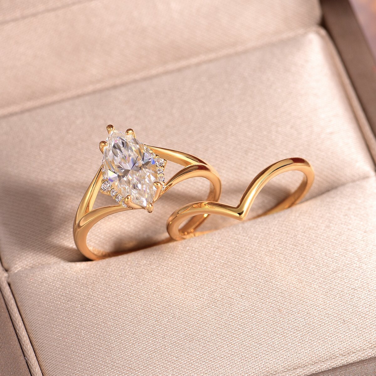 Silver Plated Marquise Cubic Zirconia Ring Set additional product view