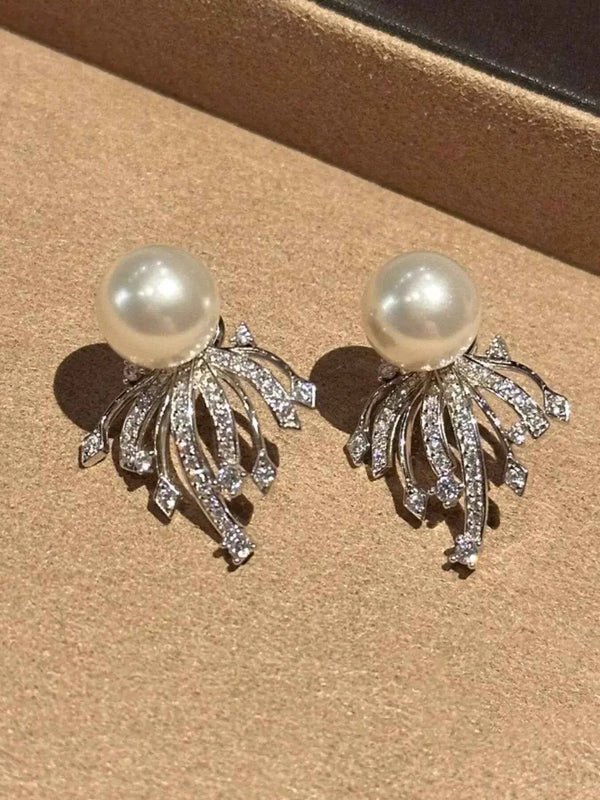 Zircon and pearl earrings in silver-plated alloy — additional view 4