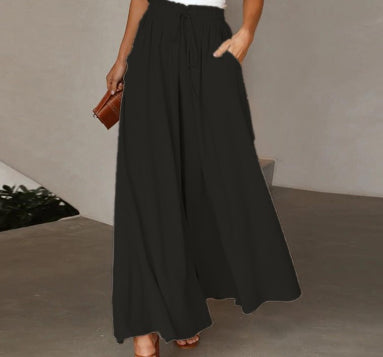High-waisted wide-leg dress pants in black, product image