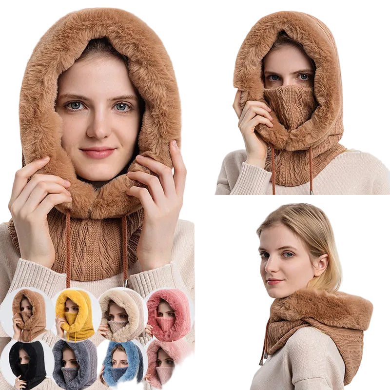 Women's Plush Hooded Hat with Scarf – 8 Colours, Winter additional product view