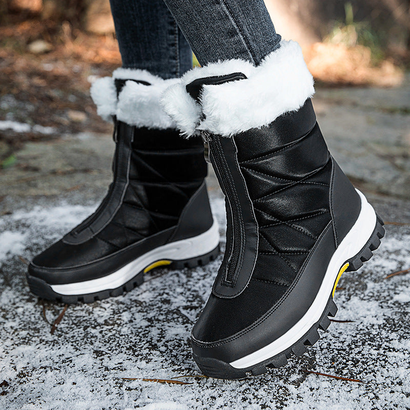Black front-zip snow boots