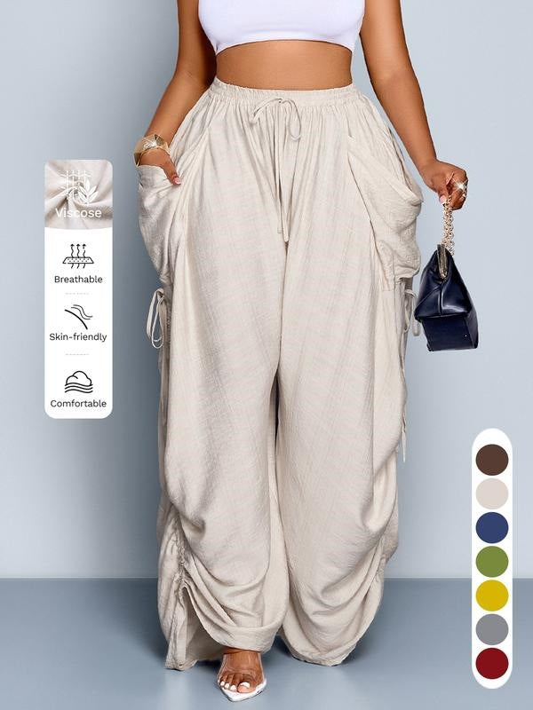 Retro pleated drawstring wide-leg pants product image