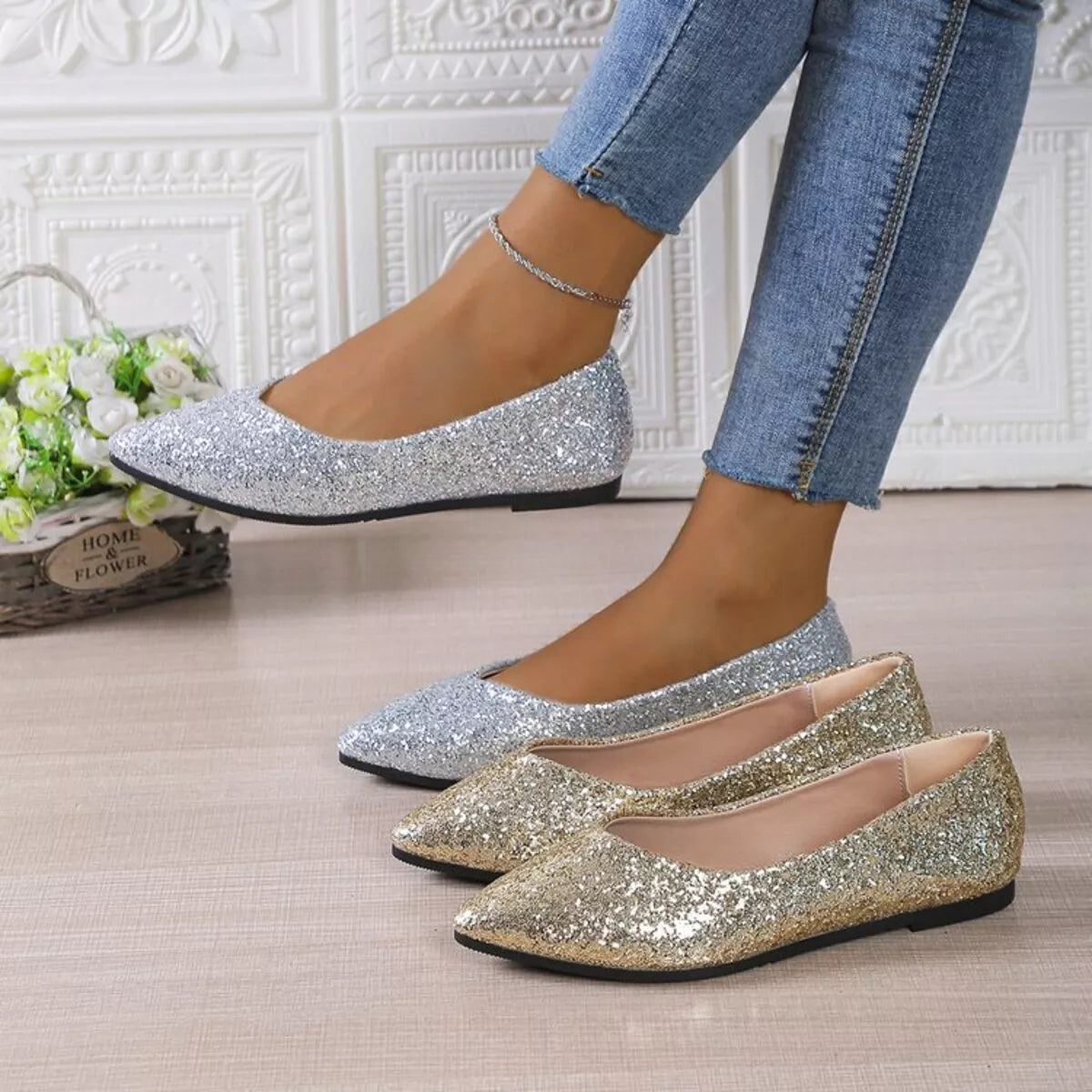 Point toe flat slip-on shoes — primary view
