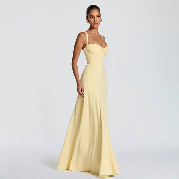 Pleated Off-Shoulder Evening Gown
