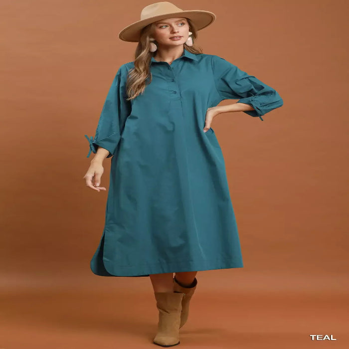 Umgee Collared Button Detail Relaxed Midi Dress — primary view