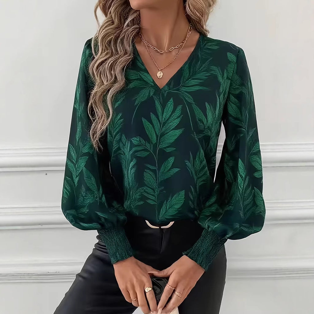 Product detail photo of Printed Long Sleeve Ruffled Shirt, Women’s Shirt, everyday style, printed long sleeve ruffled shirt