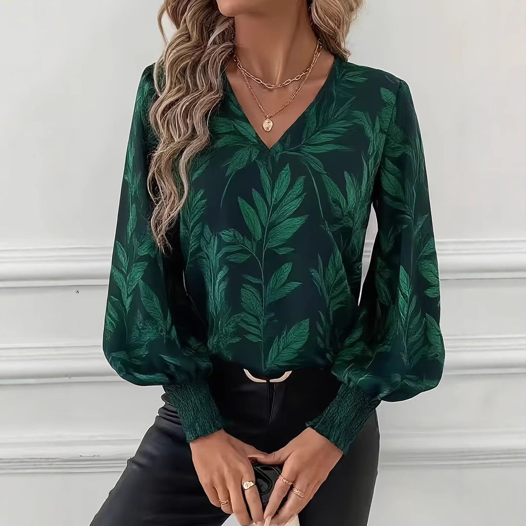 Product detail photo of Printed Long Sleeve Ruffled Shirt, Women’s Shirt, everyday style, printed long sleeve ruffled shirt