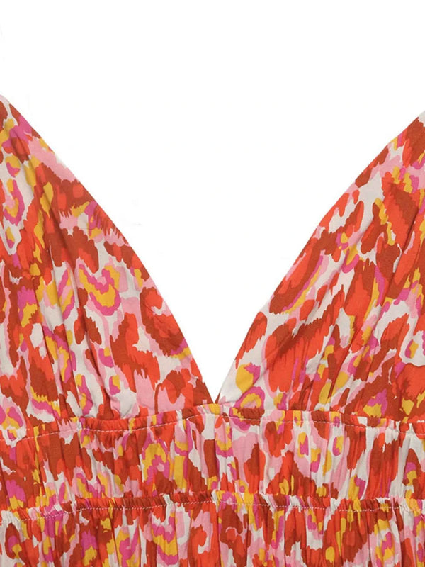 Printed V-neck sleeveless smocked maxi dress — additional view 6