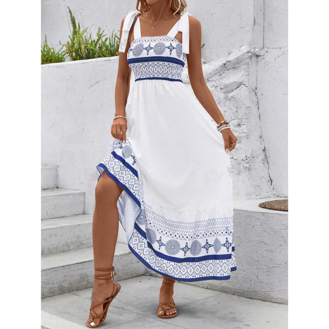 Women's Geometric Print Strappy Midi Dress, close-up product view