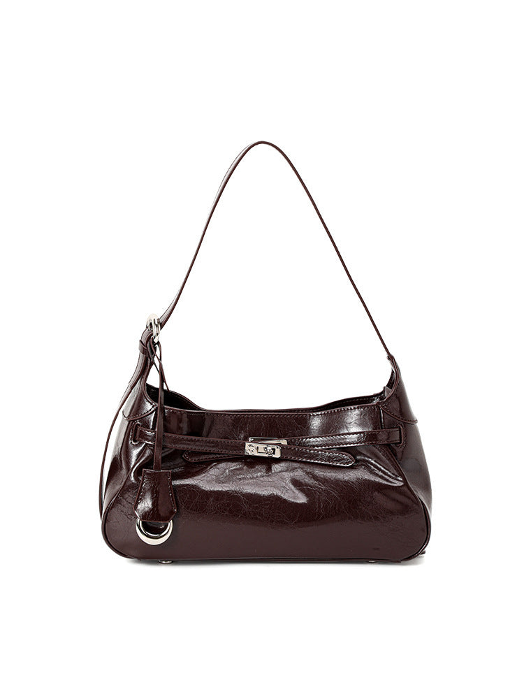 Genuine Leather Lock Crossbody Bag for Women, close-up product view
