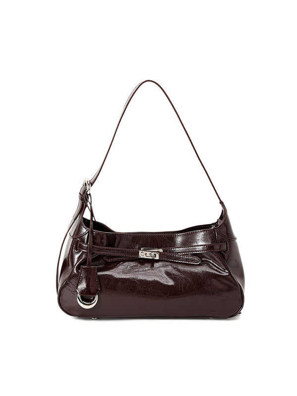 Genuine Leather Lock Crossbody Bag for Women, close-up product view