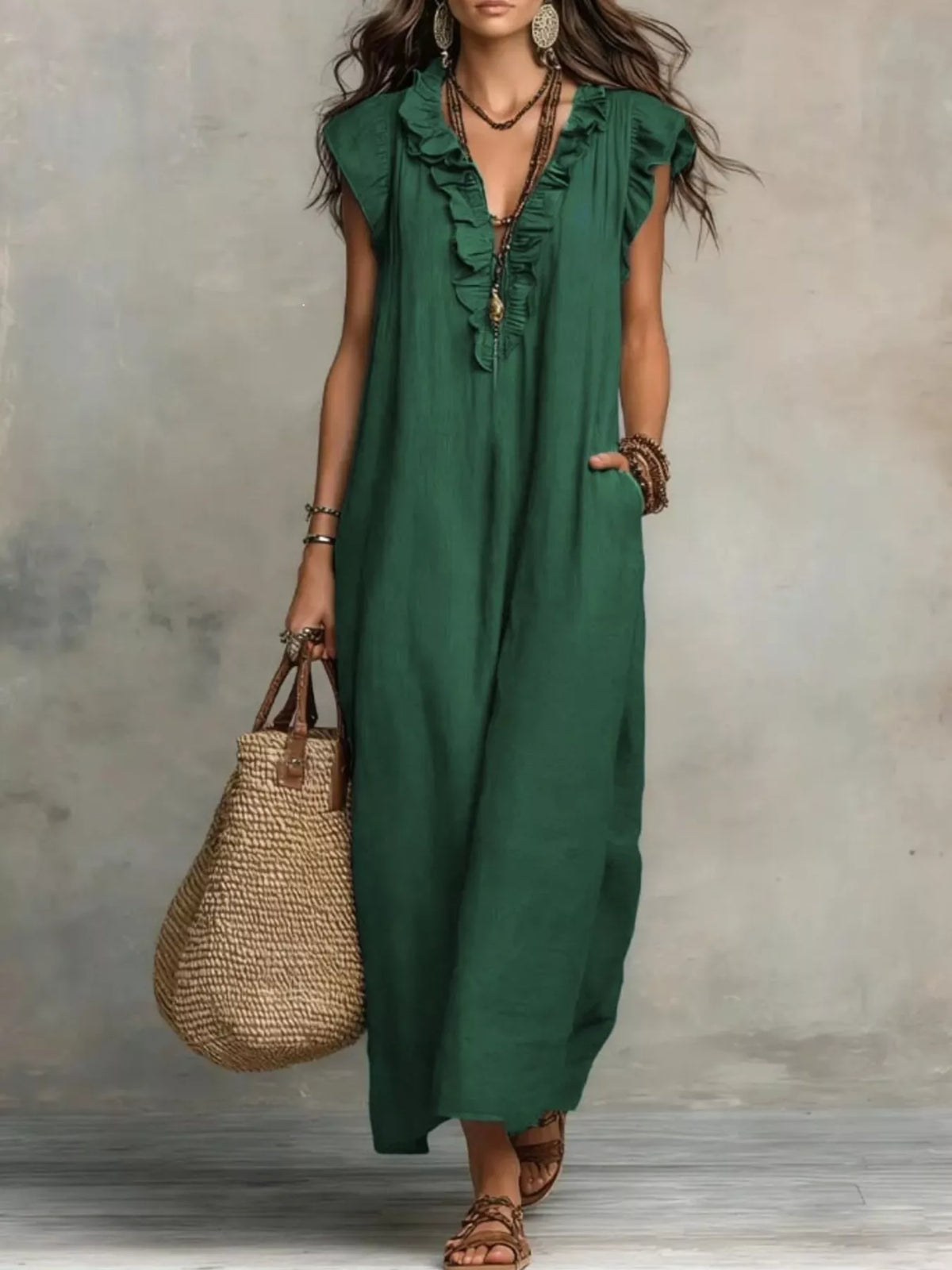 Ruffled V-Neck Maxi Dress, product view 9