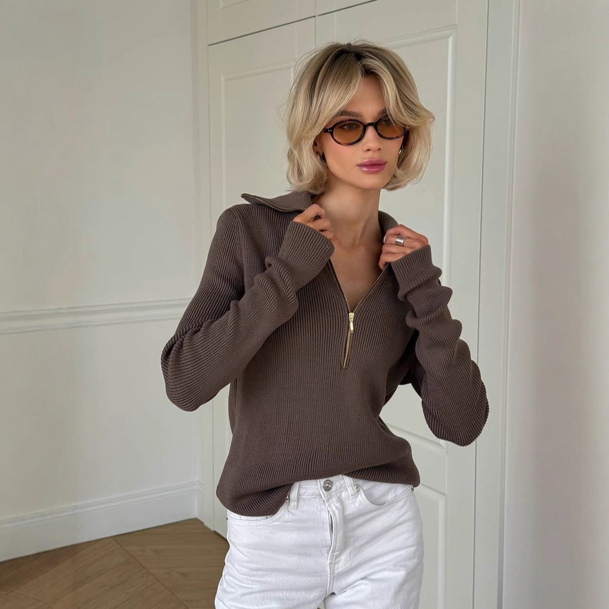 Women's Half-Zip Cotton Pullover Sweater-Splashis, alternate view 4